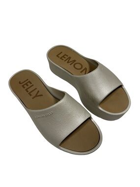 Lemon Jelly Platform Sandals Slides EU 37 US 7 Silver Y2K Coastal Beach Resort